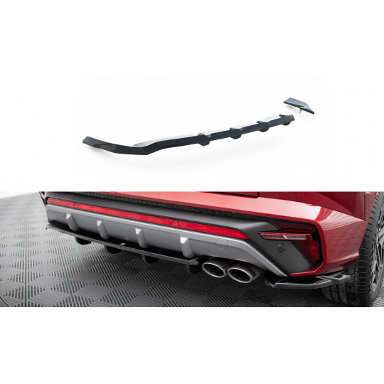 Maxton Design středový spoiler pod zadní nárazník s žebrováním pro Hyundai Tucson Mk4, černý lesklý plast ABS, N-Line