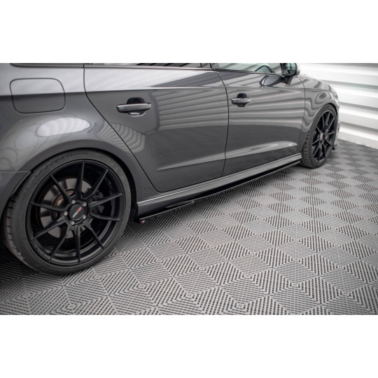 Maxton Design difuzory pod boční prahy pro Audi S3 8V FL, černý lesklý plast ABS, Sportback