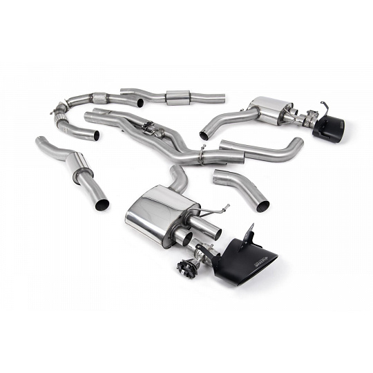 Milltek Sport výfukový systém cat-back s rezonátorem (Twin 80mm) pro Audi RS6 C8 4.0 V8 bi-turbo (bez OPF/GPF - USA/ROW) 2020-2024, oválné černé koncovky, není vyžadován zásah do OE vedení