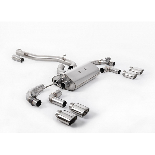 Milltek Sport výfukový systém cat-back 80mm / 3.15" Race s klapkami - bez rezonátoru (hlasitější) pro Volkswagen Golf Mk7.5 R 2.0 TSI 300PS (s GPF) - 80mm Race Systems 2019-2022, typ koncovek: oválné leštěné