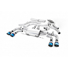 Milltek Sport výfukový systém cat-back s klapkami pro Alfa Romeo Giulia Quadrifoglio 2.9 V6 Bi-Turbo (bez OPF/GPF) 2017-2024, typ koncovek: GT-100 titanové modré
