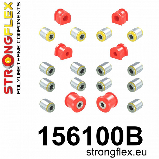 156100B: Strongflex Kompletní sada polyuretanových silentbloků pro zavěšení AWD 156100B: Strongflex Kompletní sada polyuretanových silentbloků pro zavěšení AWD