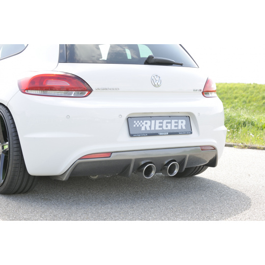 Rieger vložka zadního nárazníku pro R-Line zadní nárazník pro Volkswagen Scirocco 3 13 2-dvéř. vč. faceliftu, plast ABS s povrchovou úpravou Carbon-Look, pro dvojitou koncovku uprostřed 2x100 mm