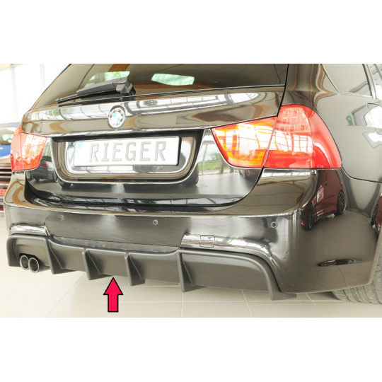 Rieger vložka zadního nárazníku pro BMW řada 3 E90, E91 sedan, touring, plast ABS bez povrchové úpravy, s dvojitou koncovkou na levé straně