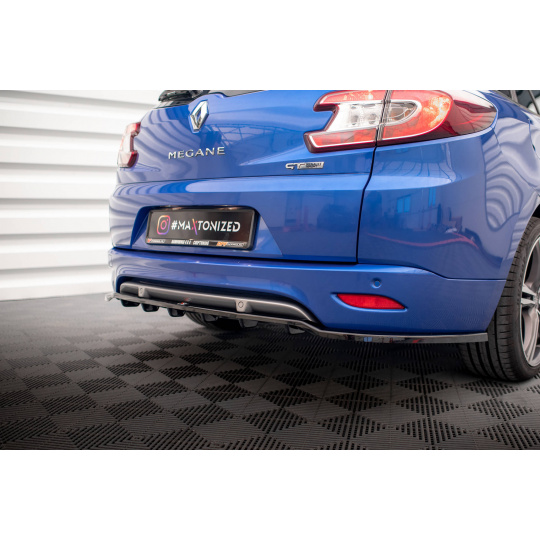 Maxton Design středový spoiler pod zadní nárazník s žebrováním pro Renault Megane Mk3 Facelift, černý lesklý plast ABS, GT Line Grandtour