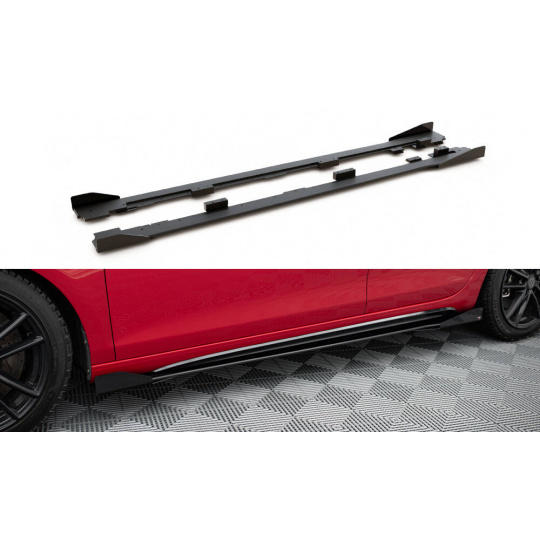 Maxton Design "Racing durability" difuzory pod boční prahy s křidélky pro Volkswagen Golf GTI Mk6, plast ABS bez povrchové úpravy, s červenou linkou