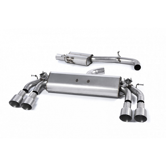 Milltek Sport homologovaný výfuk cat-back s rezonátorem (tišší) pro Audi S3 2.0 TFSI quattro Sportback 8V/8V.2 (bez GPF) 2013-2018, dvojité, kulaté, typ koncovek: GT-100 titanové