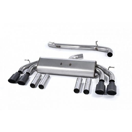 Milltek Sport výfukový systém cat-back Race systém bez rezonátoru a klapek (hlasitější) pro Audi S3 2.0 TFSI quattro Sedan/Cabrio 8V/8V.2 (bez GPF) 2013-2018, typ koncovek: oválné černé