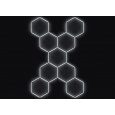 Kompletní LED hexagonové svítidlo bílé 6500 K, rozměr: 9 elementů 246 x 386 cm