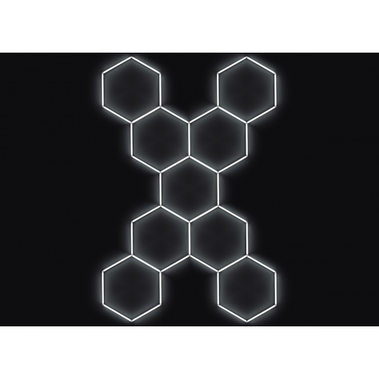 Kompletní LED hexagonové svítidlo bílé 6500 K, rozměr: 9 elementů 246 x 386 cm