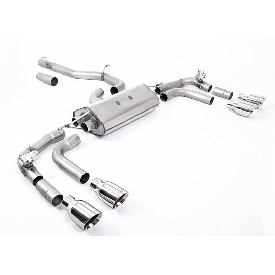 Milltek Sport výfukový systém GPF-Back bez rezonátoru (hlasitější) Re-uses Factory Valve Motors pro Volkswagen Tiguan R 320ps (s OPF/GPF) 2021-2024, typ koncovek: GT-100 leštěné