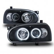 Přední světla VW Golf III - CCFL angel eyes, černá