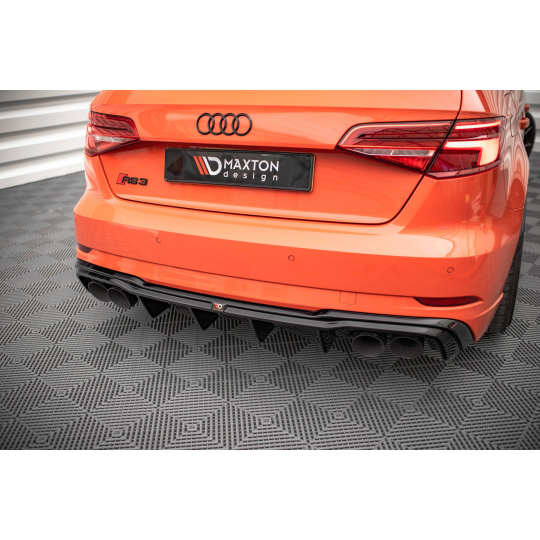 Maxton Design vložka zadního nárazníku ver.2 pro Audi RS3 8V Facelift, černý lesklý plast ABS, pro dvojité koncovky na každé straně
