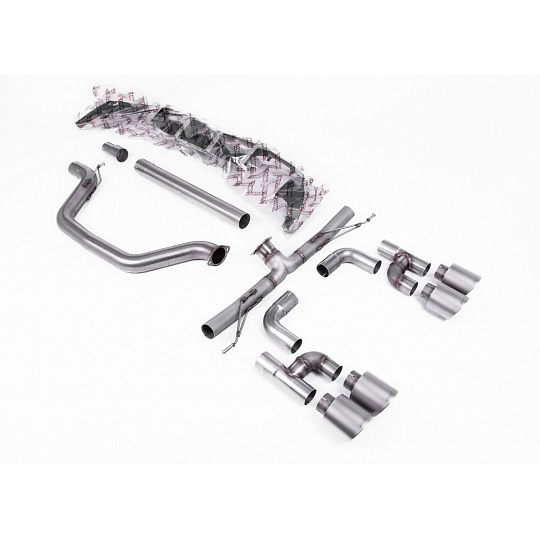 Milltek Sport výfukový systém cat-back Golf R Style - Race (nejhlasitější) pro Volkswagen Golf Mk8 GTi (Golf R Style Quad Outlet Systems - 245ps bez GPF / North American modely) 2021-2024, typ koncovek: GT-115 titanové Milltek Sport výfukový systém cat-back Golf R Style - Race (nejhlasitější) pro Volkswagen Golf Mk8 GTi (Golf R Style Quad Outlet Systems - 245ps bez GPF / North American modely) 2021-2024, typ koncovek: GT-115 titanové