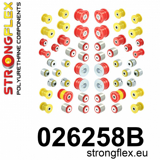 026258B: Strongflex Kompletní sada polyuretanových silentbloků pro zavěšení 026258B: Strongflex Kompletní sada polyuretanových silentbloků pro zavěšení