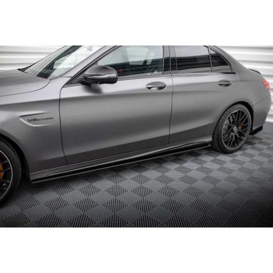 Maxton Design "Street Pro" difuzory pod boční prahy pro Mercedes třída C W205 Facelift/63 AMG/Sedan/Estate, plast ABS bez povrchové úpravy, s červenou linkou