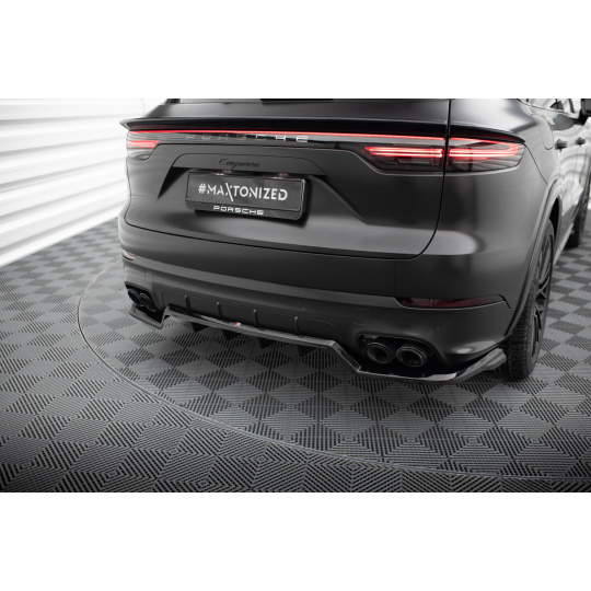 Maxton Design středový spoiler pod zadní nárazník s žebrováním pro Porsche Cayenne Mk3 Sport Design, černý lesklý plast ABS
