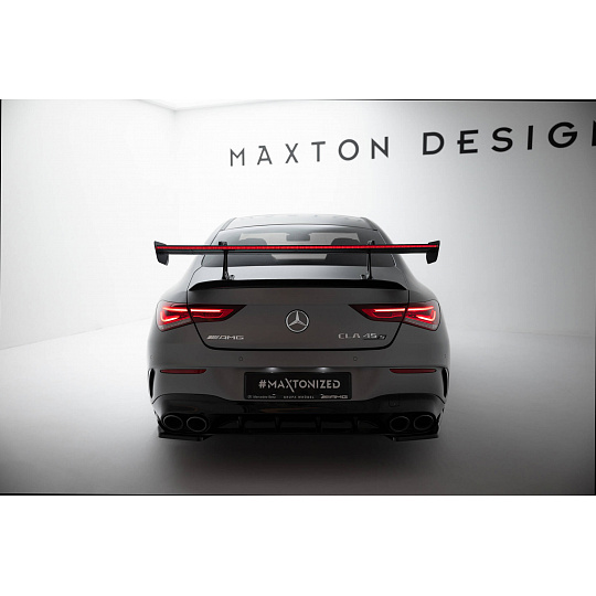 Maxton Design zadní křídlo s horním uchycením (swan-neck) a LED světlem pro Mercedes CLA C118 Standard, C118 Standard Facelift, pravý karbon