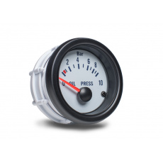 Autogauge palubní přístroj - tlak oleje s bílým podkladem Autogauge palubní přístroj - tlak oleje s bílým podkladem