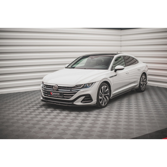Maxton Design spoiler pod přední nárazník ver.2 pro Volkswagen Arteon R-Line Facelift, černý lesklý plast ABS