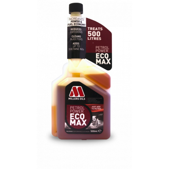 Aditivace benzínu Millers Oils Petrol Power ECOMAX, 500ml, s ochrannou proti E5 a E10