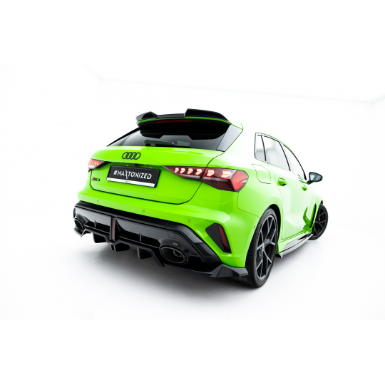 Maxton Design spoiler pod zadní nárazník s žebrováním v.1 pro Audi RS3 8Y Facelift, černý lesklý plast ABS, Sportback Maxton Design spoiler pod zadní nárazník s žebrováním v.1 pro Audi RS3 8Y Facelift, černý lesklý plast ABS, Sportback