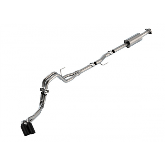 Borla Cat-Back výfukový systém "S-Type" pro Ford F-150 2,7l/3,5l V6 s aut. převodovkou, 4-dvéř., 2WD/4WD, CC/SHB (5' 7"), EC/SB (6' 7") s rozvorem 145,4", r.v. 2021-, typ koncovek: černé