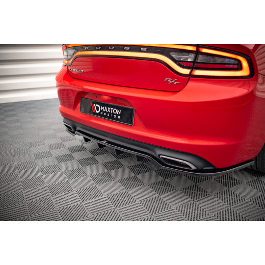 Maxton Design středový spoiler pod zadní nárazník s žebrováním pro Dodge Charger Mk7 Facelift RT, černý lesklý plast ABS