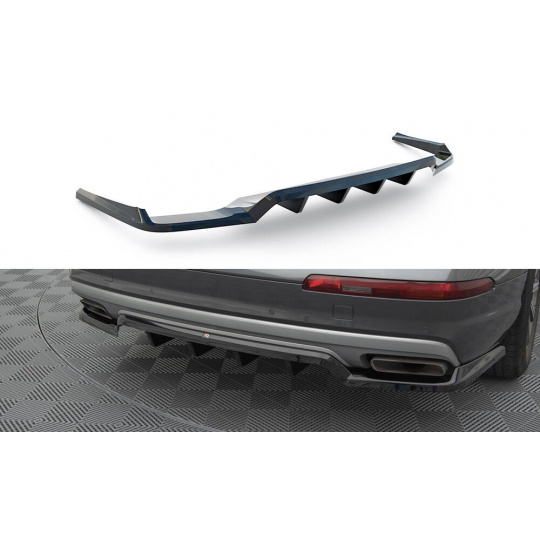 Maxton Design středový spoiler pod zadní nárazník s žebrováním pro Audi Q7 Mk2, černý lesklý plast ABS