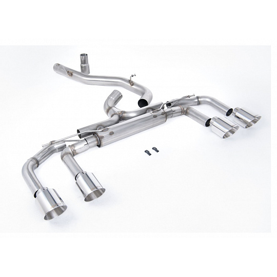 Milltek Sport výfukový systém cat-back 80mm / 3.15" System - Race bez klapek (nejhlasitější) pro Volkswagen Golf Mk8 R 2.0 TSI 320PS (bez GPF / NA modely) 2022-2024, typ koncovek: GT-115 leštěné