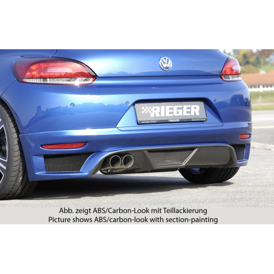 Rieger spoiler pod zadní nárazník pro Volkswagen Scirocco 3 13 2-dvéř. před faceliftem r.v. 08/08-04/14, plast ABS s povrchovou úpravou Carbon-Look, pro dvojitou koncovku vlevo