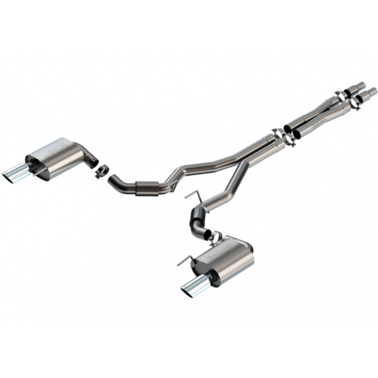 Borla Cat-Back výfukový systém "S-Type" pro Ford Mustang GT 5.0L V8 automat/manual, RWD, 2-dveř., bez aktivního výfuk. ventilu, r.v. 2024, typ koncovek: chromové