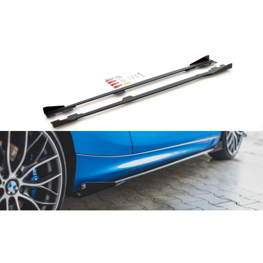 Maxton Design "Racing durability" difuzory pod boční prahy s křidélky pro BMW řada 1 F20 M135I, plast ABS bez povrchové úpravy, s červenou linkou