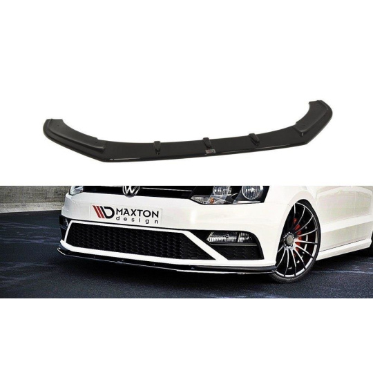 Maxton Design spoiler pod přední nárazník ver.1 pro Volkswagen Polo GTI Mk5 Facelift, černý lesklý plast ABS