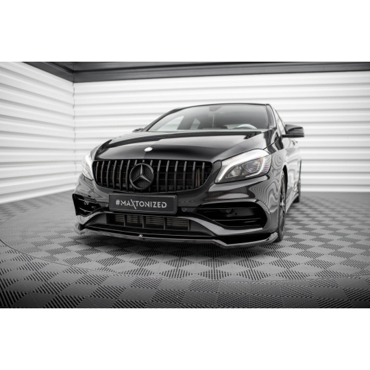 Maxton Design spoiler pod přední nárazník pro Mercedes třída A W176 Facelift AMG-Line, černý lesklý plast ABS