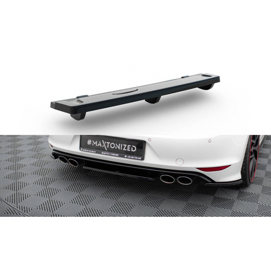Maxton Design středový spoiler zadního nárazníku s žebrováním pro Volkswagen Golf R Mk7, černý lesklý plast ABS