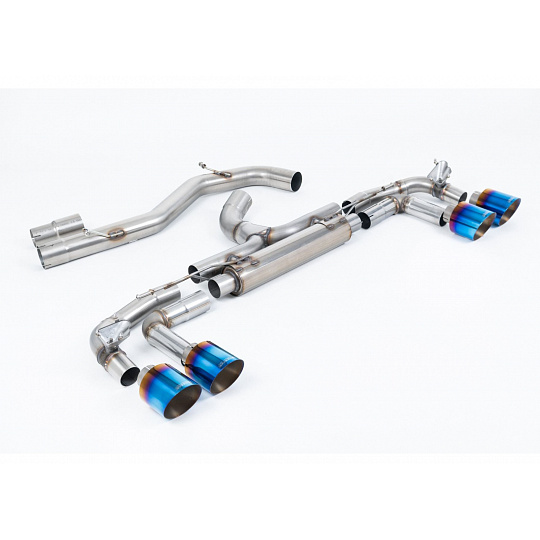 Milltek Sport výfukový systém cat-back Race System - 80mm bez rezonátoru (nejhlasitější) pro Audi S3 2.0TFSI Quattro Sportback 310PS 8Y (s OPF/GPF) 2020-2024, typ koncovek: GT-115 titanové modré