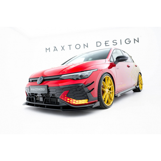 Maxton Design "Street Pro" spoiler pod přední nárazník s křidélky pro Volkswagen Golf GTI Mk8 Facelift, plast ABS bez povrchové úpravy, Clubsport, s černou a červenou linkou
