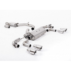 Milltek Sport výfukový systém cat-back 80mm / 3.15" Race s klapkami - s rezonátorem pro Volkswagen Golf Mk7.5 R 2.0 TSI 300PS (s GPF) - 80mm Race Systems 2019-2022, typ koncovek: GT-100 leštěné