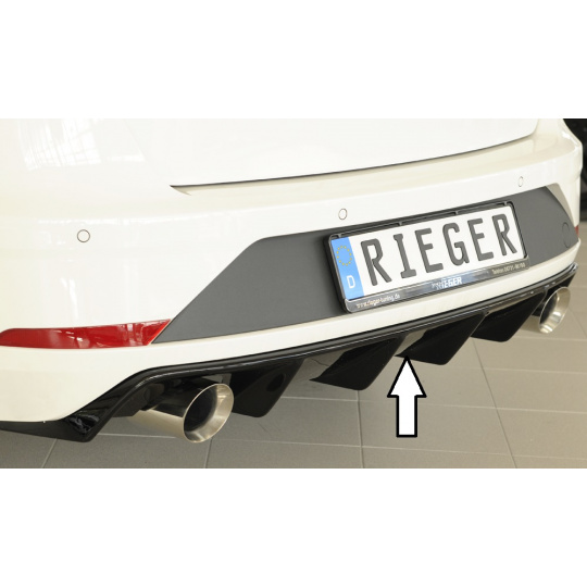 Rieger vložka zadního nárazníku pro Seat Leon FR 5F 5-dvéř. (ST/Combi) po faceliftu, plast ABS lakovaný do černé lesklé barvy, pro sportovní koncovky na obou stranách 100 mm