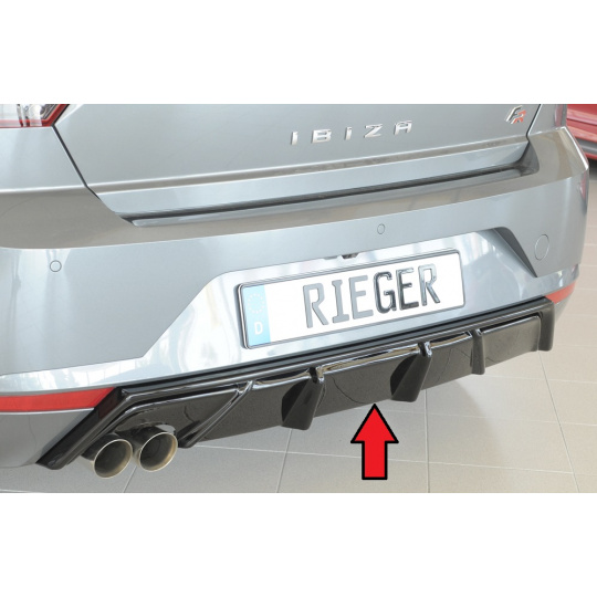 Rieger vložka zadního nárazníku pro Seat Ibiza KJ 5-dvéř., plast ABS lakovaný do černé lesklé barvy, pro dvojitou koncovku vlevo 2x76 mm