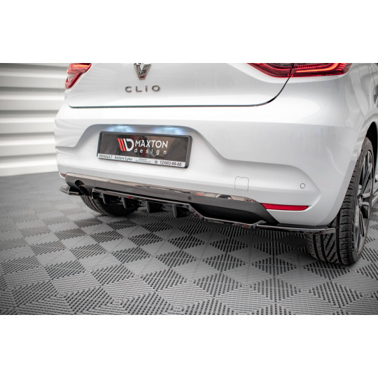 Maxton Design středový spoiler pod zadní nárazník s žebrováním pro Renault Clio Mk5, černý lesklý plast ABS