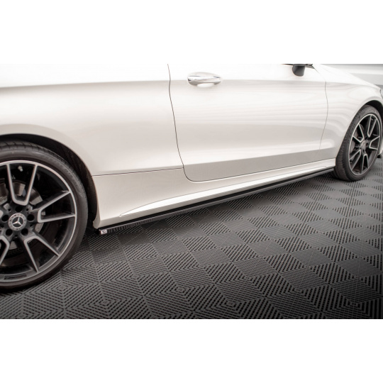 Maxton Design difuzory pod boční prahy pro Mercedes třída C W205 Facelift/AMG-Line/Coupe, černý lesklý plast ABS