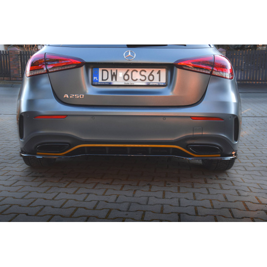Maxton Design středový spoiler pod zadní nárazník s žebrováním pro Mercedes třída A W177 AMG-Line, černý lesklý plast ABS, Hatchback