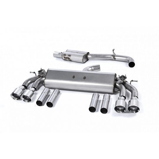 Milltek Sport homologovaný výfuk cat-back GPF Back s rezonátorem pro Audi S3 2.0 TFSI quattro Sedan/Cabrio 8V.2 (s GPF) 2019-2020, dvojité, kulaté, leštěné koncovky