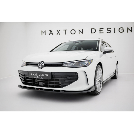 Maxton Design spoiler pod přední nárazník ver.2 pro Volkswagen Passat Mk9 (B9), černý lesklý plast ABS