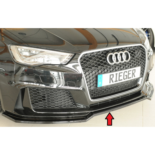 Rieger lipa pod přední nárazník pro Audi RS3 8V 5-dvéř. (sportback 8VA / 8VF), 04/15-01/17, plast ABS lakovaný do černé lesklé barvy