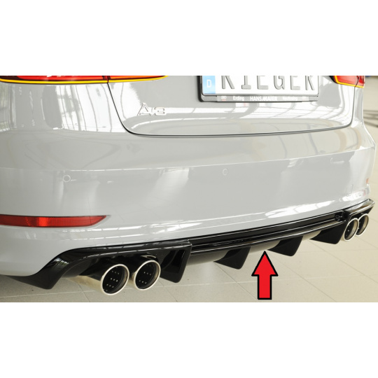 Rieger vložka zadního nárazníku pro Audi A3 8V 3-dvéř. (convertible 8V7), 5-dvéř. (sedan 8VS) před faceliftem, plast ABS lakovaný do černé lesklé barvy, pro dvojité koncovky na obou stranách 4x90 mm