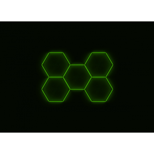 Kompletní LED hexagonové svítidlo zelené, rozměr: 5 elementů 238 x 168 cm