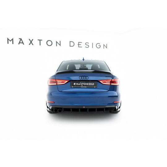 Maxton Design vložka zadního nárazníku pro Audi A3 8V, černý lesklý plast ABS, Sedan, verze s dvojitou koncovkou na jedné straně